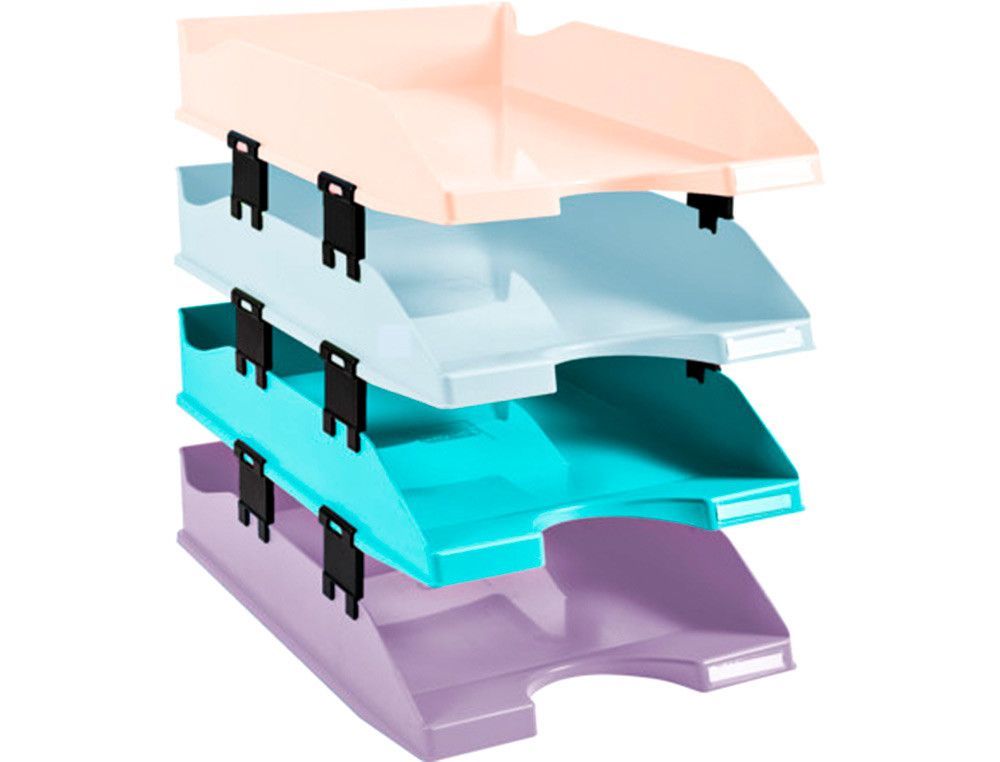 Bandeja sobremesa exacompta plastico aquarel set de 4 bandejas combo midi colores pastel 346x225x243 mm