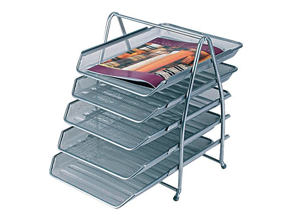 Bandeja sobremesa metalica q-connect kf18476 rejilla plata 5 bandejas movibles 350x275x375 mm