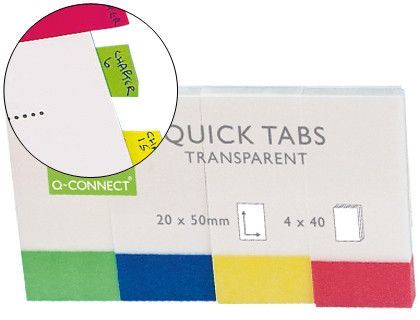 Banderitas Separadoras Q-Connect 19X43 mm Transparentes y Color Pack de 4 con 50 Hojas