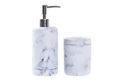 Baño Set 2 Resina Pp 9X8X20,3 Marmol Blanco Juegos BAño