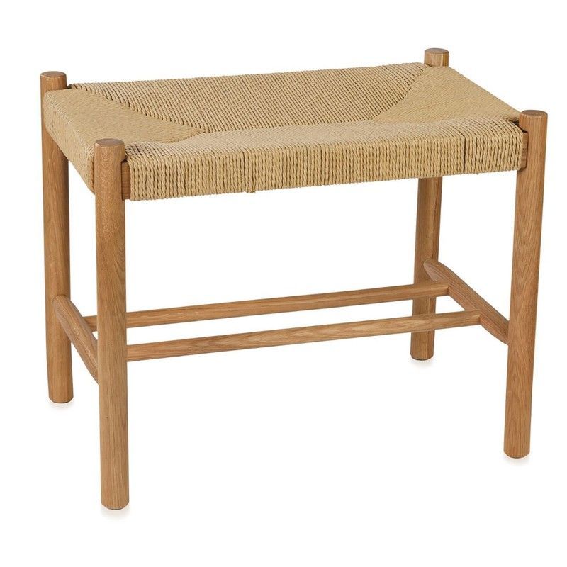 Banqueta de Roble y Ratán, 55x35x45cm