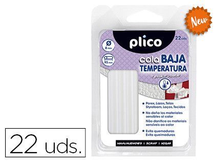Barra termofusible plico cola baja temperatura 8 mm de diametro x 95 mm de alto blister de 22 unidades