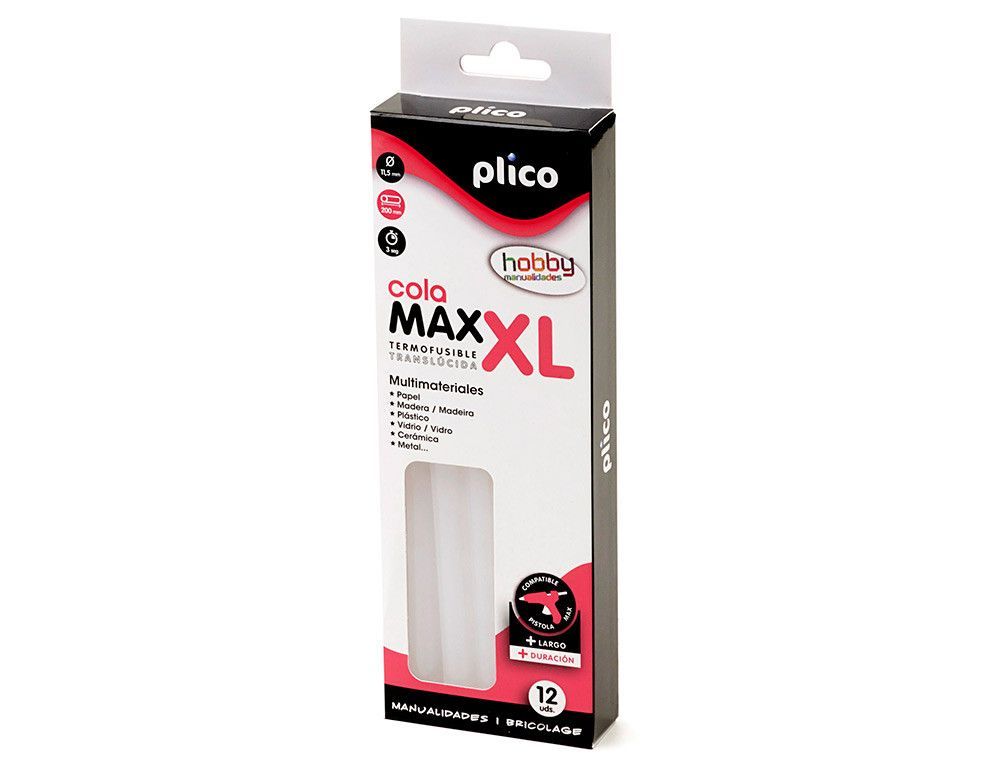 Barra termofusible plico cola max xl baja temperatura 11,5 mm de diametro x 200 mm de alto blister de 12 unidades