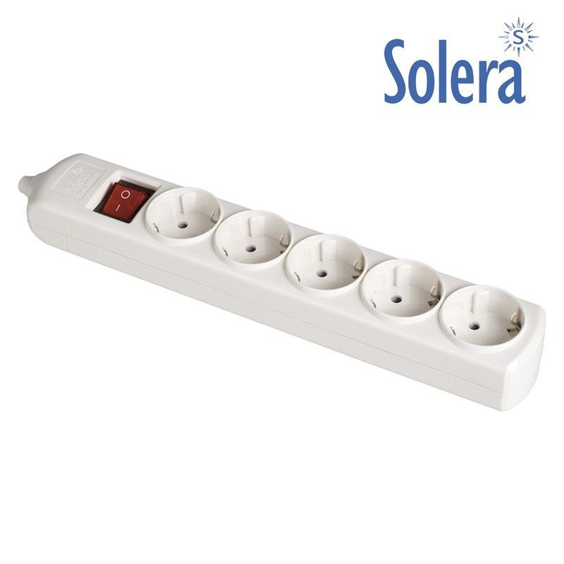 Base bipolar 5 tomas con t/t lateral 16a 250v color blanco interruptor luminoso solera