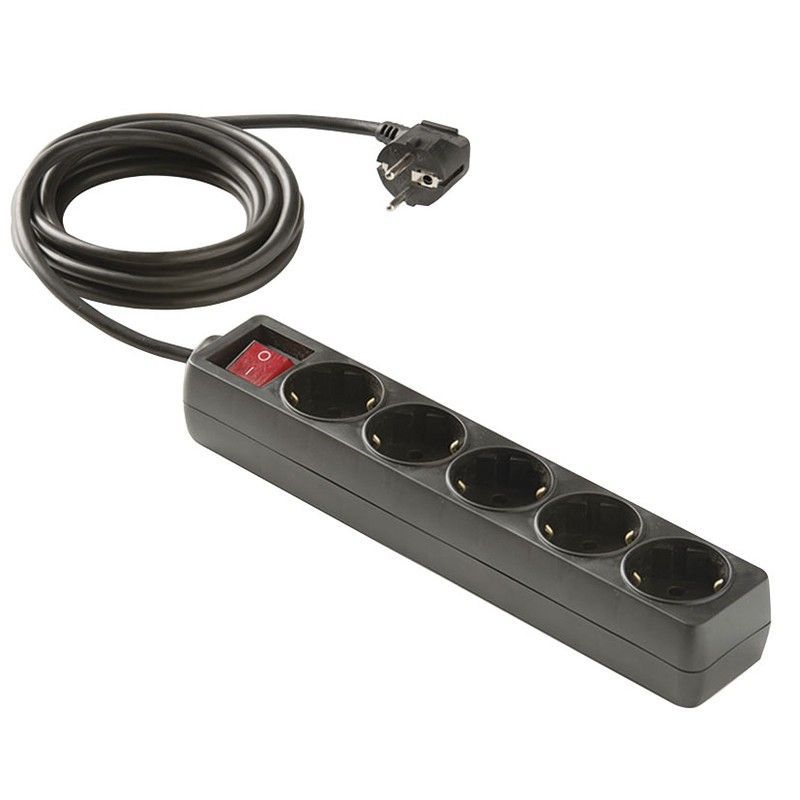 Base enchufe múltiple DUOLEC con cable Base Multiple C/Inter. 5 Tomas 1,5 M Neg