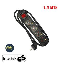 Base multiple 4 tomas schuko com interruptor 1,5m 3x1,5mm color negro