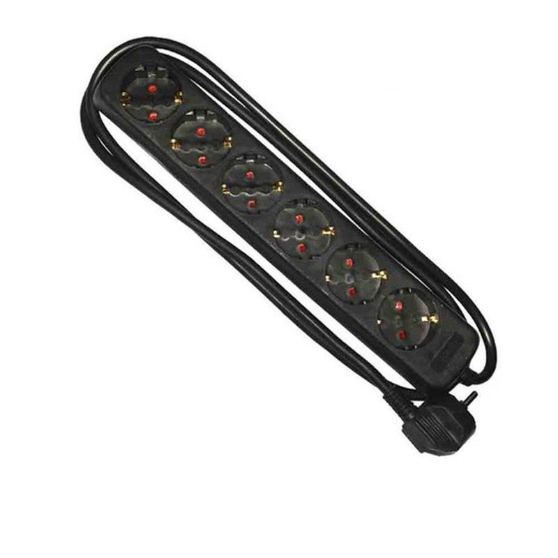 Base multiple 6 tomas schuko 1,5m 3x1,5mm negra