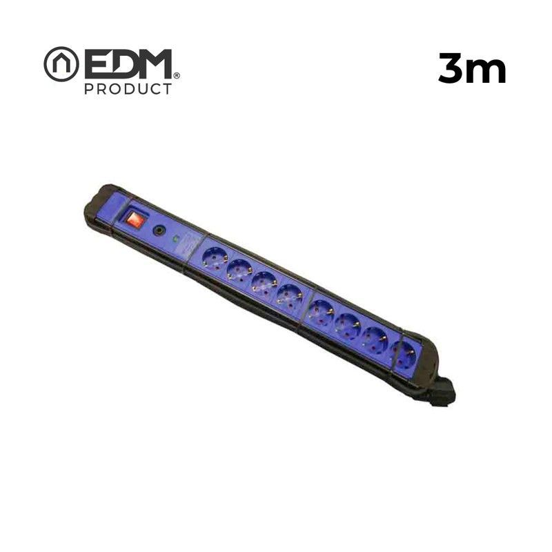 Base multiple 8 tomas con protector+interruptor 3 mts.