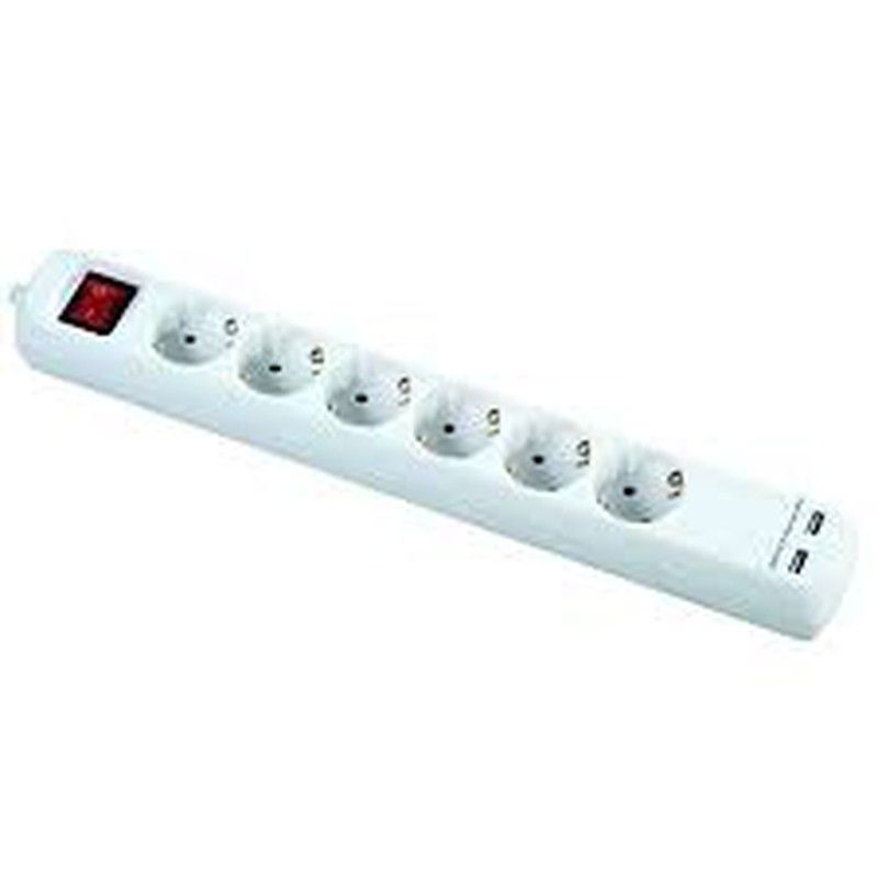 Base Múltiple Con Interruptor  6 Enchufes Y 2 Usb, Cable 3X1,5 1,4 Metros ALYCO. Referencia 199436