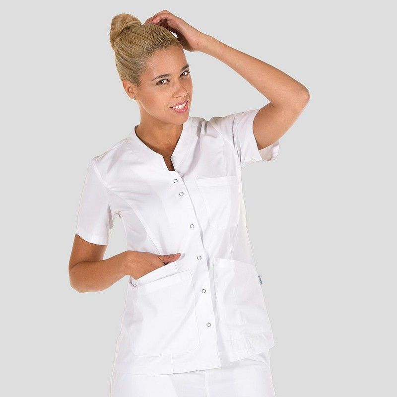 Bata blanca mujer manga corta