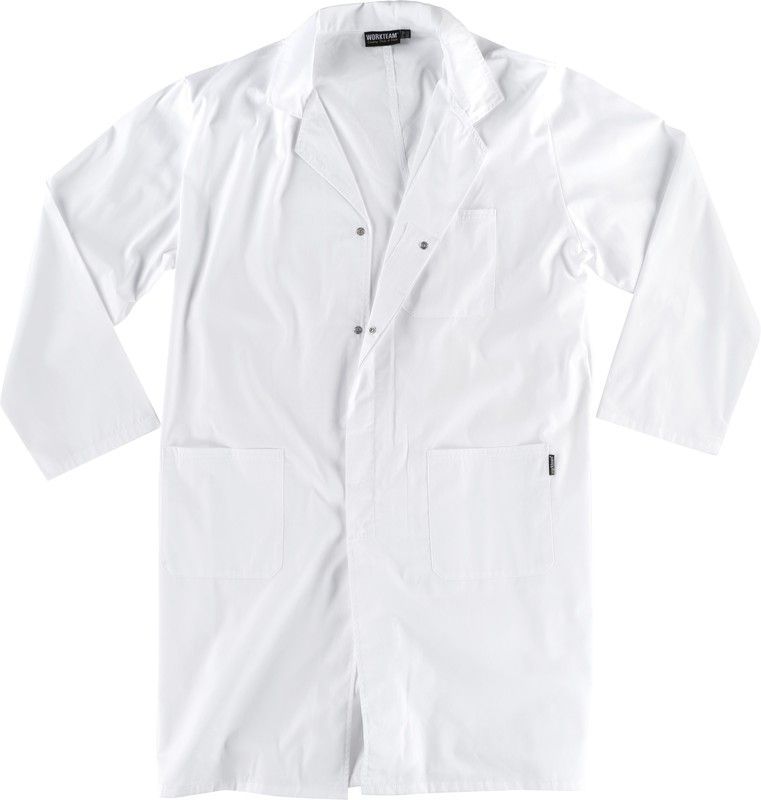 Bata unisex con cierre de corchetes ocultos Blanco