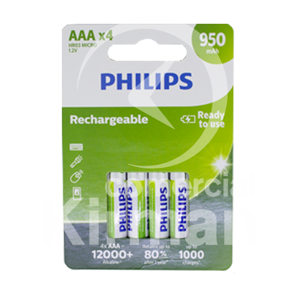 Batería Recargable Philips Ni-MH PH-R3/950 Tipo AAA 950mAh Blister (4) Unidad