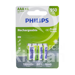 Batería Recargable Philips Ni-MH PH-R3/950 Tipo AAA 950mAh Blister (4) Unidad