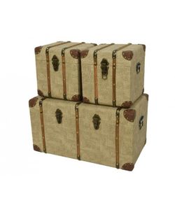BAÚL DE MADERA Y CUERO MARRÓN 60 x 36 x H 36cm. (Set 3u.)