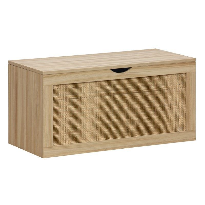 Baúl de melamina y ratán en natural, 80 x 40 x 40 cm | Décor