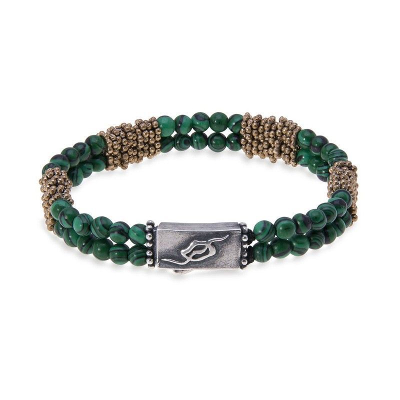 BB013M Pulsera unisex PLATADEPALO bronce y bolas de malaquita