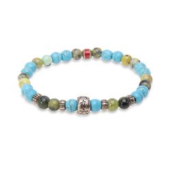 BB048A Pulsera Plata de Palo elástica MAHIKA unisex con Jade y Turquesa