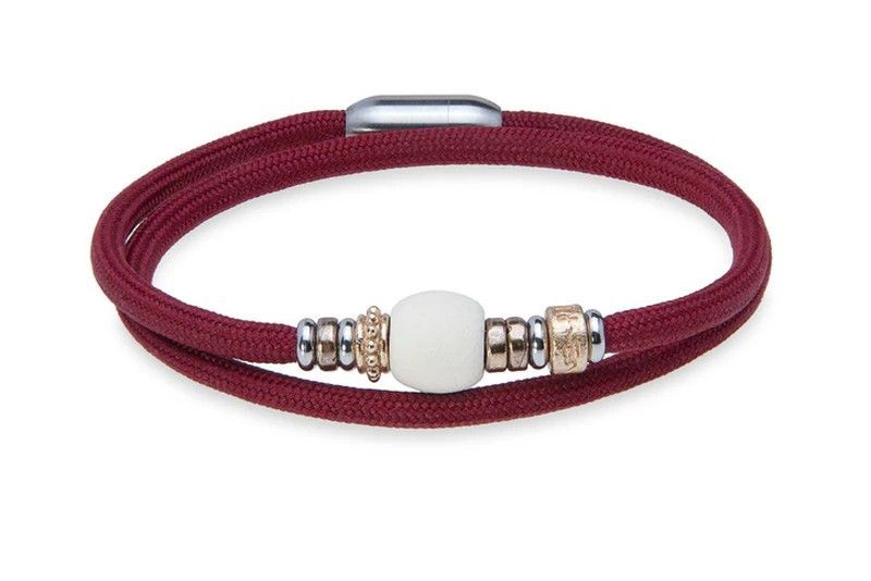 BB053G Pulsera Plata de Palo unisex con doble de nylon granate con resina blanca colección Senira