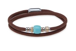 BB053M Pulsera Plata de Palo unisex doble de nylon marrón con resina azul colección Vela