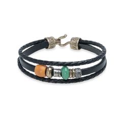 BB079X Pulsera PLATA DE PALO Samira con Plata 925, cuero y perlas de agua dulce