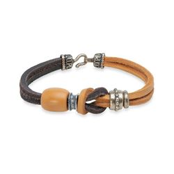 BB094X Pulsera Plata de Palo de hombre modelo Baraka con Plata 925, cuero y bronce