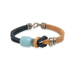 BB095X Pulsera Plata de Palo de hombre Miksa con Plata 925, cuero y bronce