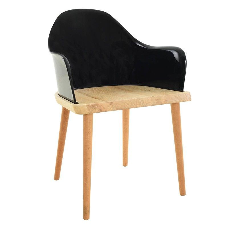 BEKSAND Black - Silla con brazos. Madera de fresno y policarbonato negro, 57 x 54 x 82 cm