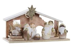 Belén nacimiento de madera con luz grande decoración de navidad para casa