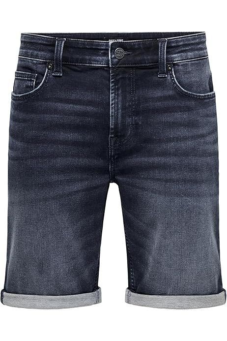 Bermuda 5 bolsillos tejana de aspecto desgastado Only & Sons Dark Blue