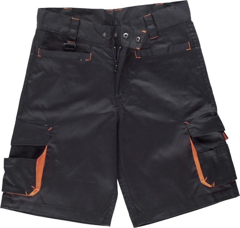 Bermuda linea 6, multibolsillos con elásticos Negro / Naranja