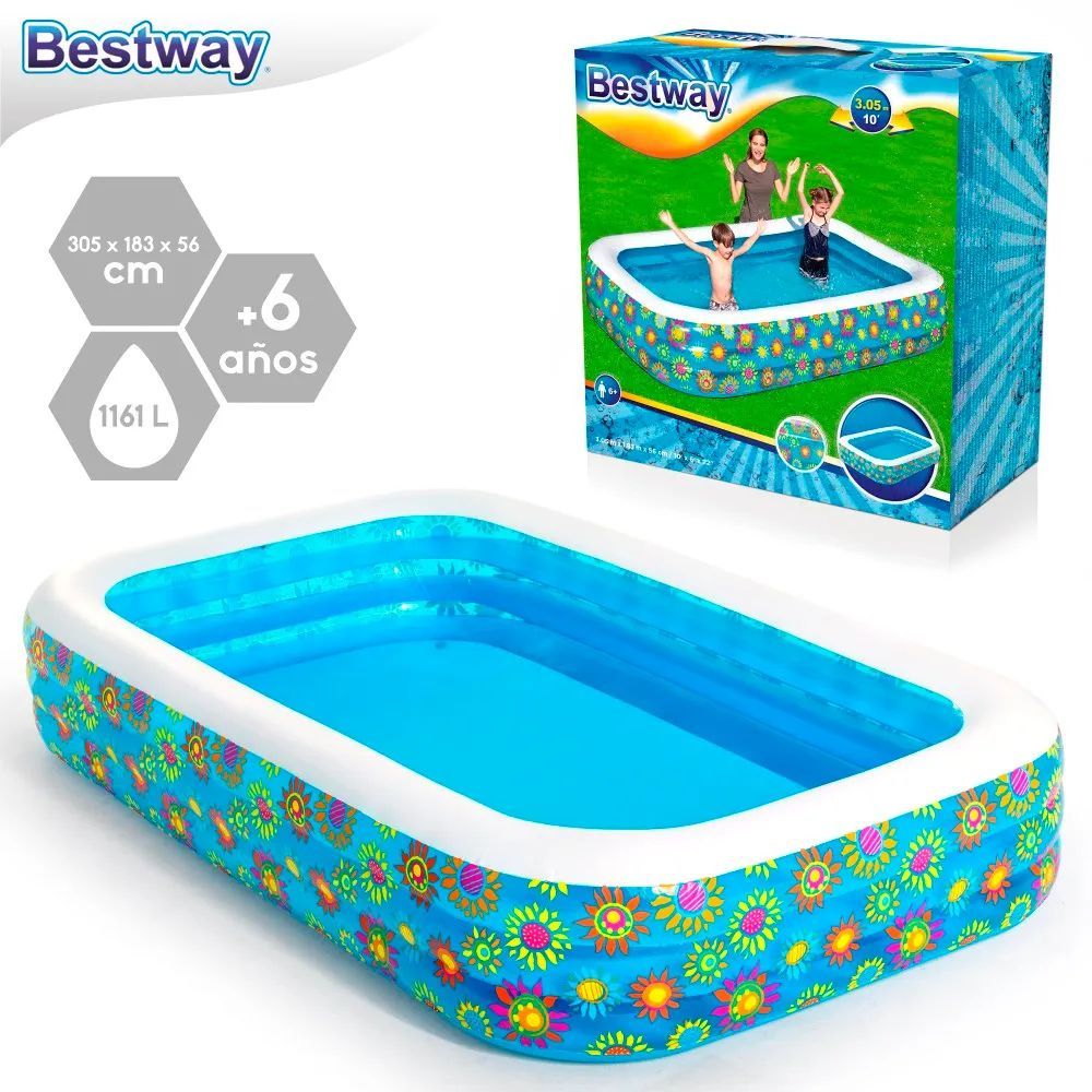 Bestway 54121 Piscina hinchable rectangular familiar Floral 305 cm