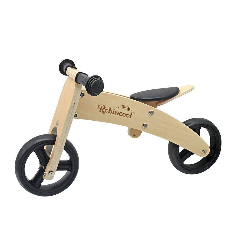 Bicicleta correpasillos montessori de madera en natural y negro, 63 x 40 x 36 cm | Fast Wheels