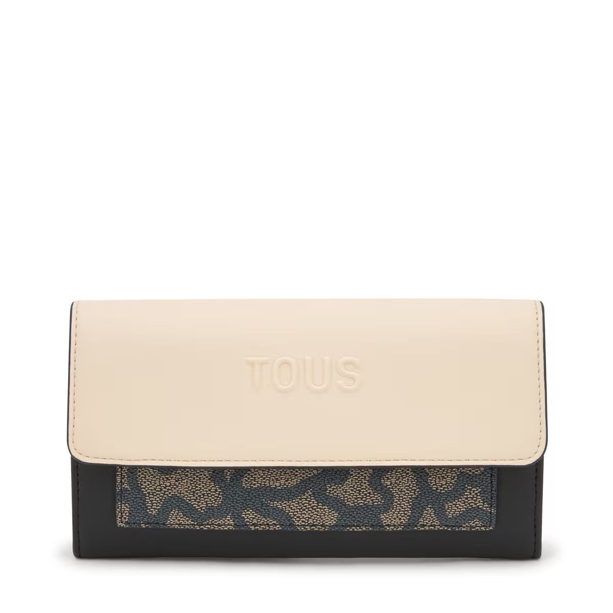 Billetera Grande Tous Flap Kaos Icon color beige y negro