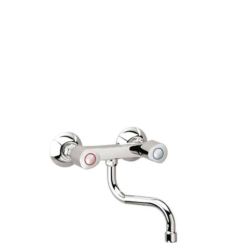 Bimando de fregadero mural, modelo Eco (8,5 - 13,5cm), con caño corto inferior giratorio, cromado