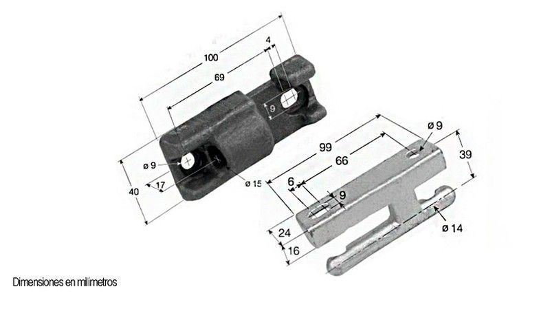 Bisagra macho +  hembra TIR-100/99