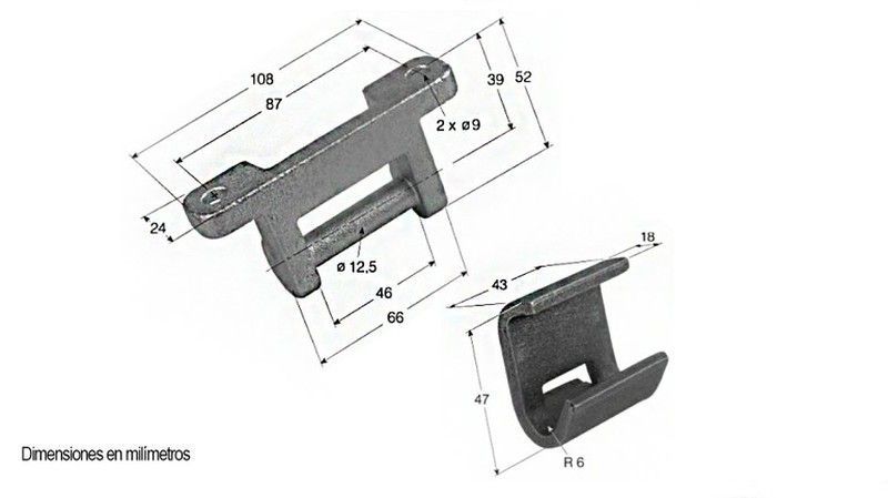 Bisagra pasador macho T + soporte base C TIR-108/43
