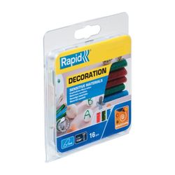 Blíster 16 barras cola Ovalada de purpurina  para pistola de baja temperatura, surtidos (rojo,verde,azul)