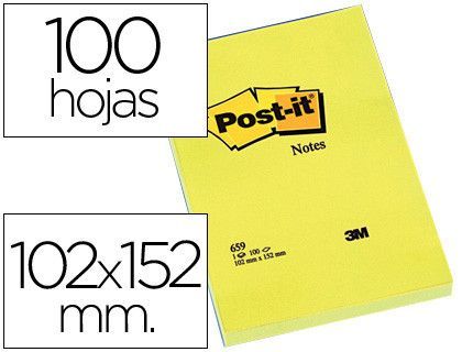 Bloc de Notas Adhesivas Quita y Pon Post-It 102X152 mm con 100 Hojas 659