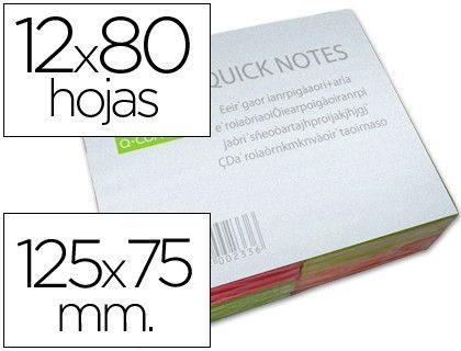 Bloc de Notas Adhesivas Quita y Pon Q-Connect 125X75 mm con 80 Hojas Fluorescentes Pack de 12 -Surtidas en 4 Colores