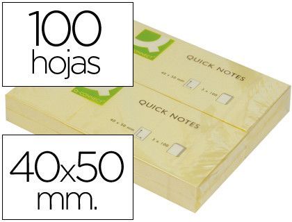 Bloc de Notas Adhesivas Quita y Pon Q-Connect 40X50 mm con 100 Hojas