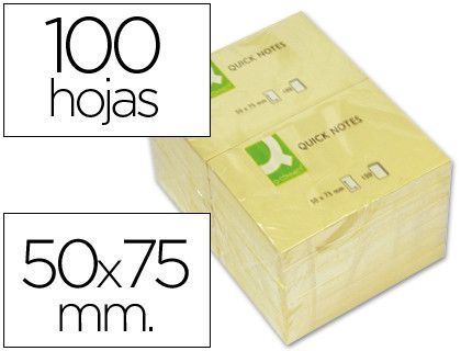 Bloc de Notas Adhesivas Quita y Pon Q-Connect 50X75 mm con 100 Hojas