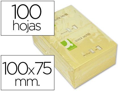 Bloc de Notas Adhesivas Quita y Pon Q-Connect 75X100 mm con 100 Hojas