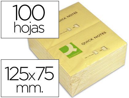 Bloc de Notas Adhesivas Quita y Pon Q-Connect 75X125 mm con 100 Hojas