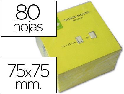 Bloc de Notas Adhesivas Quita y Pon Q-Connect 75X75 mm Amarillo Neon 80 Hojas
