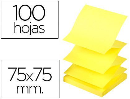 Bloc de Notas Adhesivas Quita y Pon Q-Connect 75X75 mm Amarillo Neon Zig-Zag