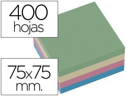 Bloc de Notas Adhesivas Quita y Pon Q-Connect 75X75 mm Pastel con 400 Hojas