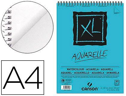 Bloc Dibujo Acuarela Canson Xl Aquarelle Grano Fino Din A4 Microperforado Espiral 21X29,7 cm 30 Hojas 300 Gr