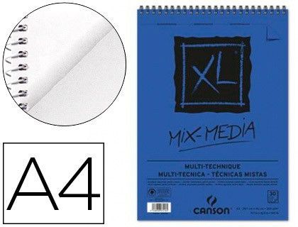 Bloc Dibujo Acuarela Canson Xl Mix Media Grano Medio Din A4 Microperforado Espiral 21X29,7 cm 30 Hojas 300 Gr