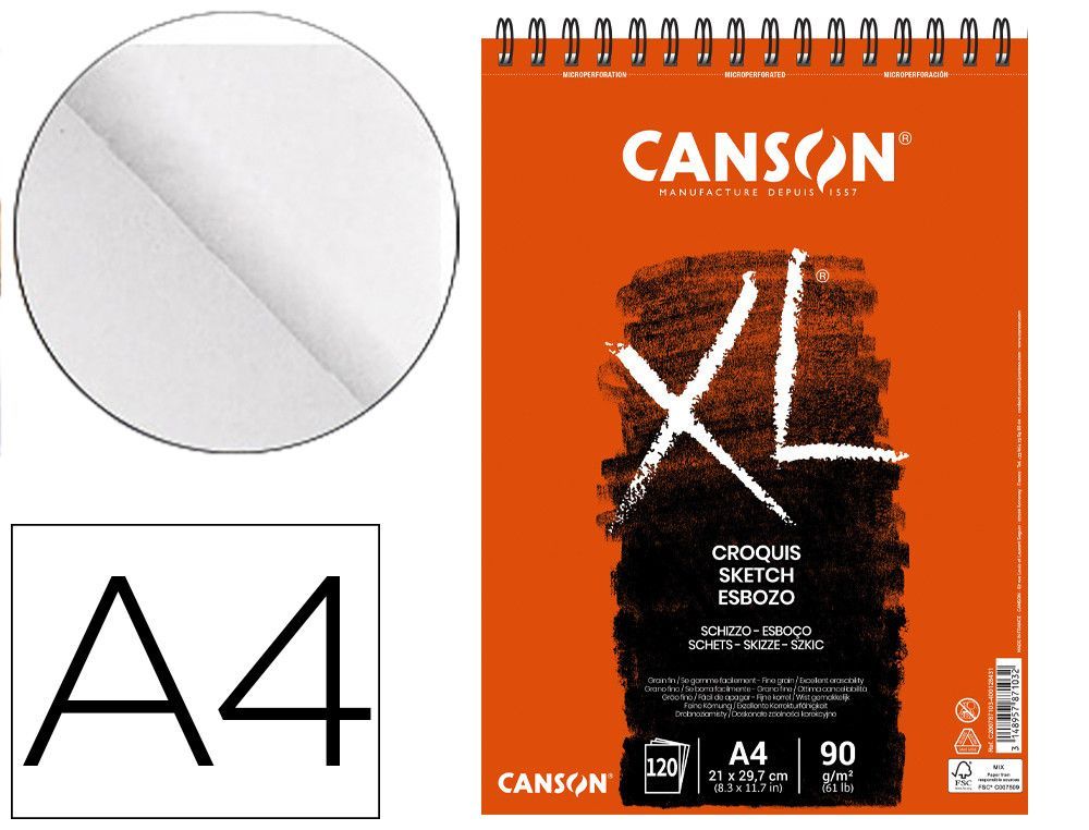 Bloc dibujo croquis din a4 microperforado 21x29,7 cm 120 hojas grano fino 90 gr