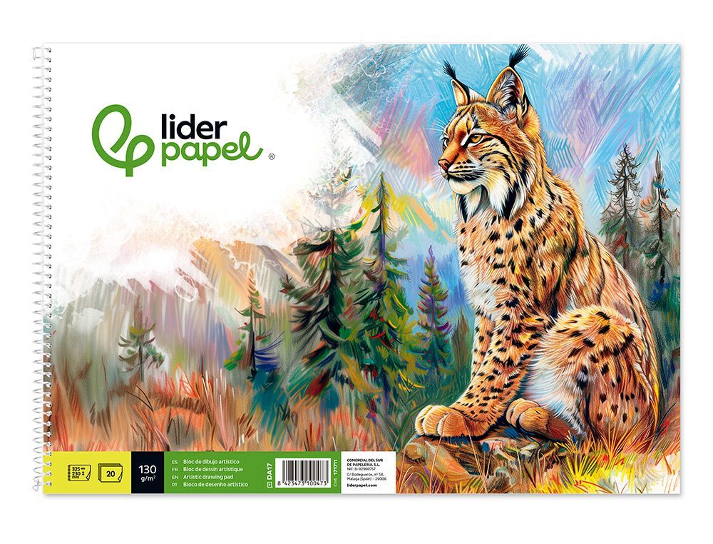 Bloc dibujo liderpapel artistico natura espiral 230x325mm 20 hojas 130g/m2 sin recuadro perforado